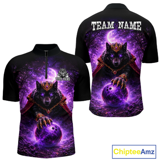 Personalized Night Realm King Wolf Bowling Shirt Crown Bowling Jersey for Men QZT961