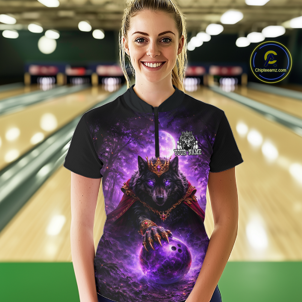 Personalized Night Realm King Wolf Bowling Shirt Crown Bowling Jersey for Women QZT961
