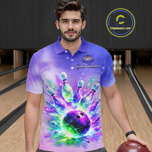 Load image into Gallery viewer, Custom Aurora Bowling Team Shirt Neon Glow Bowling Jersey Cosmic Galaxy Bowling Uniform for Men QZT966