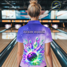 Load image into Gallery viewer, Custom Aurora Bowling Team Shirt Neon Glow Bowling Jersey Cosmic Galaxy Bowling Uniform for Women QZT966