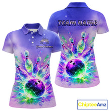 Load image into Gallery viewer, Custom Aurora Bowling Team Shirt Neon Glow Bowling Jersey Cosmic Galaxy Bowling Uniform for Women QZT966
