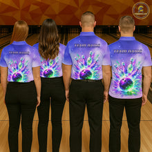 Load image into Gallery viewer, Custom Aurora Bowling Team Shirt Neon Glow Bowling Jersey Cosmic Galaxy Bowling Uniform for Women QZT966