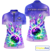 Load image into Gallery viewer, Custom Aurora Bowling Team Shirt Neon Glow Bowling Jersey Cosmic Galaxy Bowling Uniform for Women QZT966