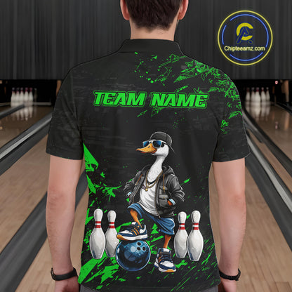 Personalized Green Funny Goose Bowling Team Shirt for Men Bowling League Jersey Polo & 1/4-Zip QZT877