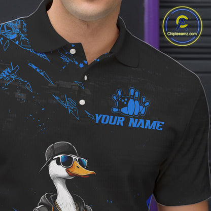 Personalized Blue Funny Goose Bowling Team Shirt for Men Bowling League Jersey Polo & 1/4-Zip QZT877