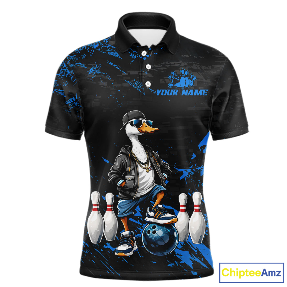 Personalized Blue Funny Goose Bowling Team Shirt for Men Bowling League Jersey Polo & 1/4-Zip QZT877