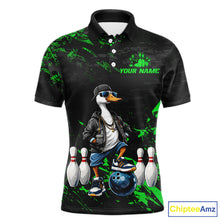 Load image into Gallery viewer, Personalized Green Funny Goose Bowling Team Shirt for Men Bowling League Jersey Polo &amp; 1/4-Zip QZT877