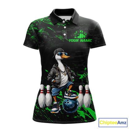 Personalized Green Funny Goose Bowling Team Shirt for Women Bowling League Jersey Polo & 1/4-Zip QZT877