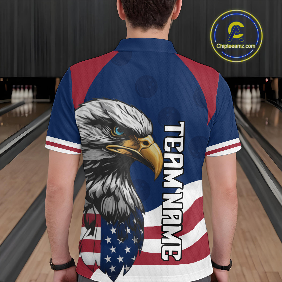 Custom US Flag Eagle Bowling Team Shirt for Men Bowling League Jersey Polo & Quarter-Zip QZT816