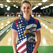 Load image into Gallery viewer, Custom US Flag Eagle Bowling Team Shirt for Women Bowling League Jersey Polo &amp; Quarter-Zip QZT816