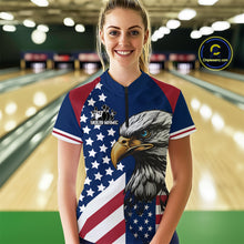 Load image into Gallery viewer, Custom US Flag Eagle Bowling Team Shirt for Women Bowling League Jersey Polo &amp; Quarter-Zip QZT816