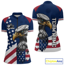 Load image into Gallery viewer, Custom US Flag Eagle Bowling Team Shirt for Women Bowling League Jersey Polo &amp; Quarter-Zip QZT816