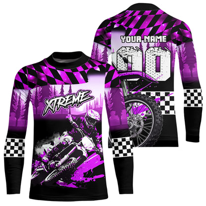 Personalized Purple Motocross Jersey for Adult Kids Extreme Racing Shirt UPF30+ Dirt Bike Clothes MHT125