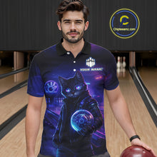 Load image into Gallery viewer, Personalized Neon Cat Bowling Shirt for Men Bowling Team Polo &amp; Quarter-Zip Bowling Outfit QZT884