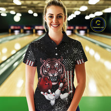 Load image into Gallery viewer, Custom American Flag Bowling Shirt Tiger Bowling Jersey League Polo &amp; 1/4 Zip Bowling for Women QZT835