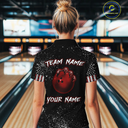 Custom American Flag Bowling Shirt Tiger Bowling Jersey League Polo & 1/4 Zip Bowling for Women QZT835