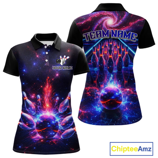 Personalized Galaxy Bowling Shirt Polo & 1/4-Zip for Women Bowling Jersey League QZT837