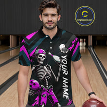 Load image into Gallery viewer, Custom Pink Skull Bowling Team Shirt for Men Polo &amp; 1/4 Zip Bowling League Jersey Bowling Unisex QZT794