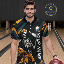 Load image into Gallery viewer, Custom Yellow Skull Bowling Team Shirt for Men Polo &amp; 1/4 Zip Bowling League Jersey Bowling Unisex QZT794