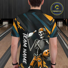 Load image into Gallery viewer, Custom Yellow Skull Bowling Team Shirt for Men Polo &amp; 1/4 Zip Bowling League Jersey Bowling Unisex QZT794