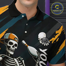 Load image into Gallery viewer, Custom Yellow Skull Bowling Team Shirt for Men Polo &amp; 1/4 Zip Bowling League Jersey Bowling Unisex QZT794