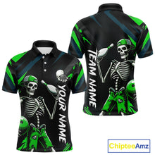 Load image into Gallery viewer, Custom Green Skull Bowling Team Shirt for Men Polo &amp; 1/4 Zip Bowling League Jersey Bowling Unisex QZT794