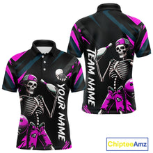 Load image into Gallery viewer, Custom Pink Skull Bowling Team Shirt for Men Polo &amp; 1/4 Zip Bowling League Jersey Bowling Unisex QZT794