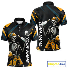 Load image into Gallery viewer, Custom Yellow Skull Bowling Team Shirt for Men Polo &amp; 1/4 Zip Bowling League Jersey Bowling Unisex QZT794