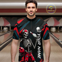 Load image into Gallery viewer, Custom Red Skull Bowling Team Shirt for Men Polo &amp; 1/4 Zip Bowling League Jersey Bowling Unisex QZT794