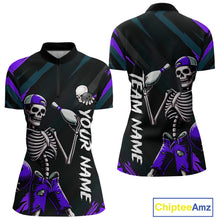 Load image into Gallery viewer, Custom Purple Skull Bowling Team Shirt for Women Polo &amp; 1/4 Zip Bowling League Jersey Bowling Gift QZT794