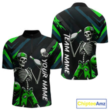 Load image into Gallery viewer, Custom Green Skull Bowling Team Shirt for Men Polo &amp; 1/4 Zip Bowling League Jersey Bowling Unisex QZT794