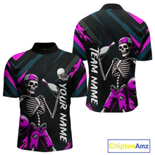 Load image into Gallery viewer, Custom Pink Skull Bowling Team Shirt for Men Polo &amp; 1/4 Zip Bowling League Jersey Bowling Unisex QZT794