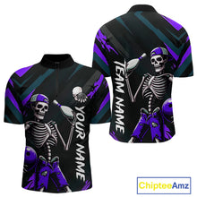 Load image into Gallery viewer, Custom Purple Skull Bowling Team Shirt for Men Polo &amp; 1/4 Zip Bowling League Jersey Bowling Unisex QZT794