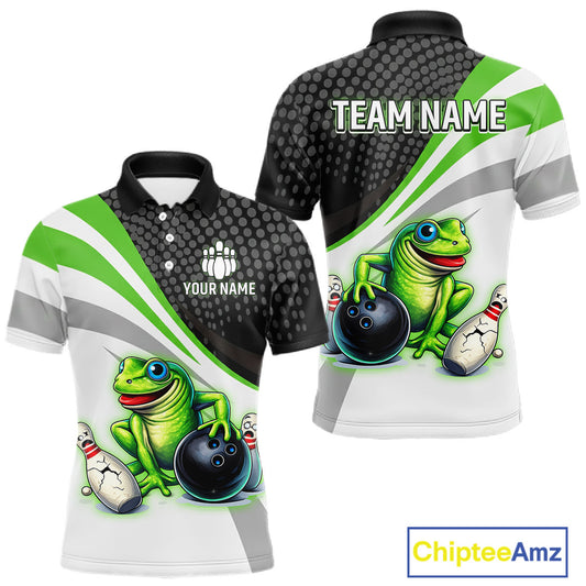 Personalized Funny Green Frog Bowling Shirt Ugly Bowling Jersey Unisex Polo for Men QZT845