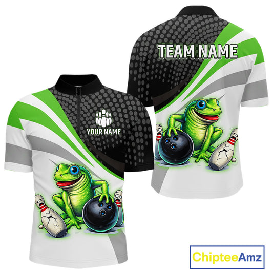 Personalized Funny Green Frog Bowling Shirt Ugly Bowling Jersey Unisex Polo for Men QZT845