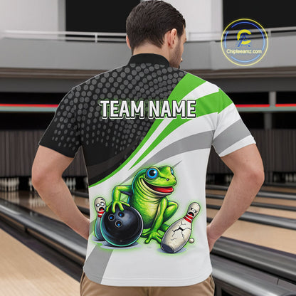 Personalized Funny Green Frog Bowling Shirt Ugly Bowling Jersey Unisex Polo for Men QZT845