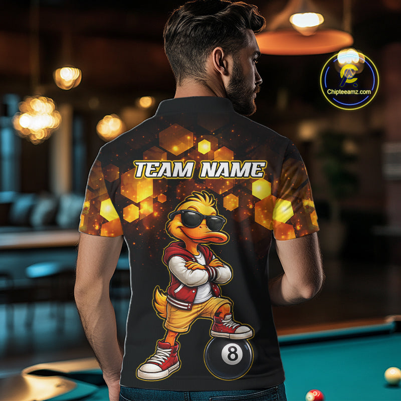 Custom Black & Gold Funny Duck Billiard Shirt for Men Billiard Jersey League 8 Ball Pool for Couples BHT14