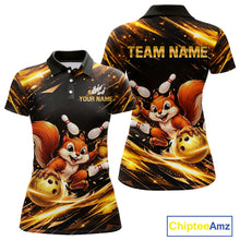 Load image into Gallery viewer, Back &amp; Gold Squirrel Bowling Team Shirt for Women Custom Funny Bowling Jersey Polo &amp; 1/4-Zip QZT980