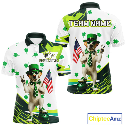 Custom Green Funny Golden Retriever Dog Bowling Shirt Samrock Pattern Bowling St. Patrick Day for Men QZT936