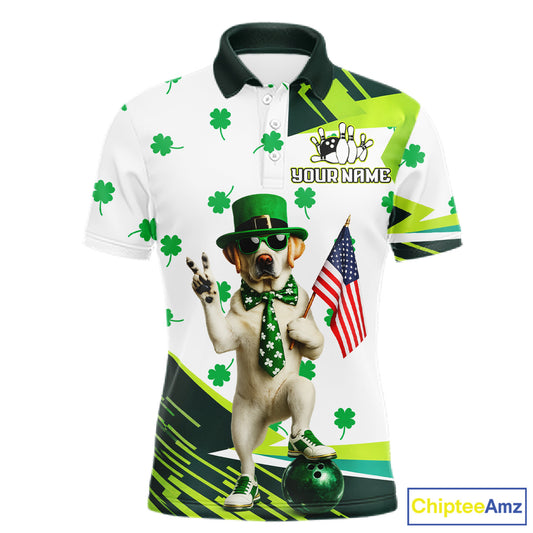 Custom Green Funny Golden Retriever Dog Bowling Shirt Samrock Pattern Bowling St. Patrick Day for Men QZT936