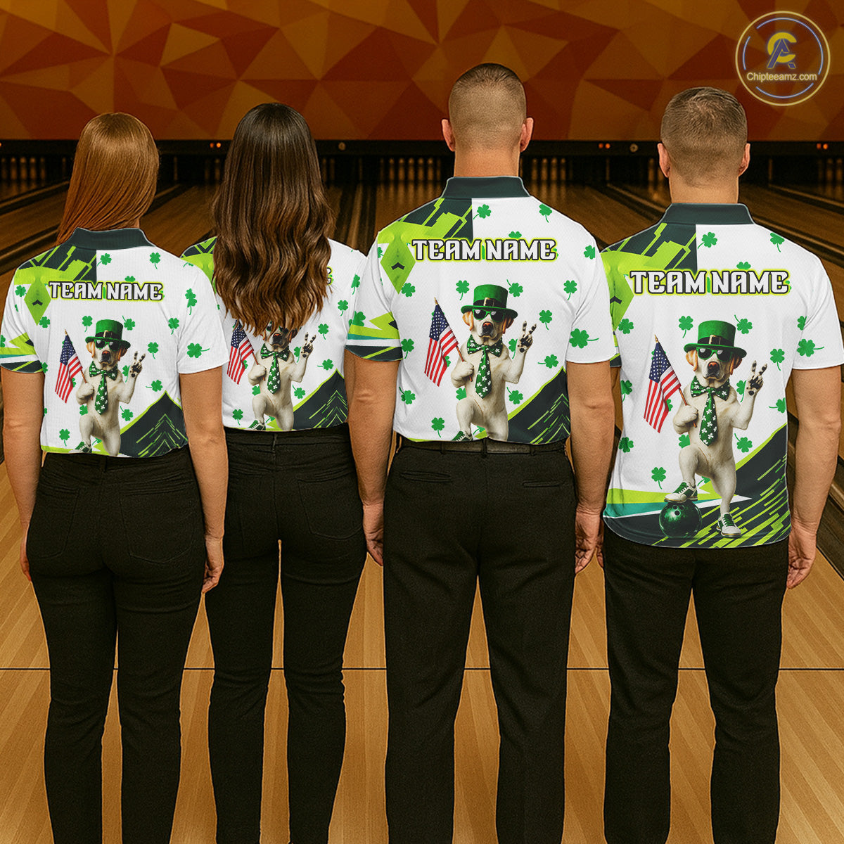 Custom Green Funny Golden Retriever Dog Bowling Shirt Samrock Pattern Bowling St. Patrick Day for Women QZT936