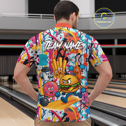 Custom Graffiti Funny Fast Food Bowling Shirt Bowling Team Jersey for Men Bowling Outfit QZT798