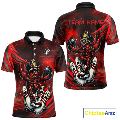 Red and black polo shirt with a crawfish design on a white background, featuring 'Chiptee Amz' branding.