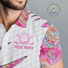 Load image into Gallery viewer, Pink Paisley Pattern Mens Golf Polo Shirt Custom Tropical Golf Attire For Men, Golf Gifts NHN0149
