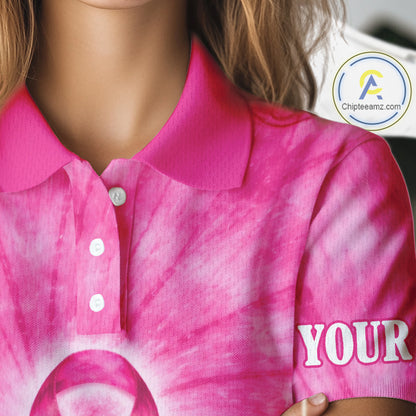 Pink Breast Cancer Golf Shirt Custom Women Golf Polo Shirt Tie Dye Pattern Personalized Golf Gifts NHN0153