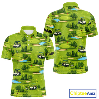 Mens Golf Polo Shirt Custom Gofl Ball Green Golf Course Pattern Team Golf Tops, Golf Gifts NHN0163