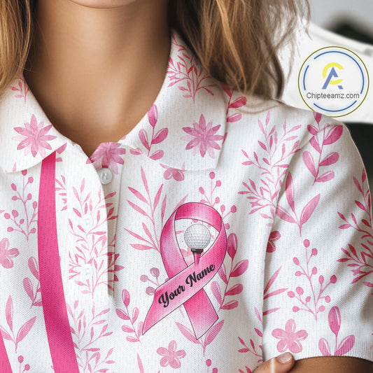 Pink Plaid Womens Golf Polo Shirt Custom Pink Ribbon Breast Cancer Awareness Team Golf Tops NHN0164