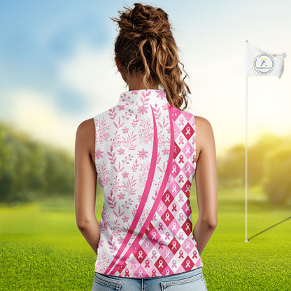 Pink Plaid Womens Sleeveless Golf Polo Shirt Custom Pink Ribbon Breast Cancer Awareness Team Golf Tops NHN0164