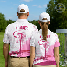 Load image into Gallery viewer, Pink Disc Golf Basket Mens Quarter Zip Polo Shirt Custom Name &amp; Number Team Disc Golf Shirt NHN0035