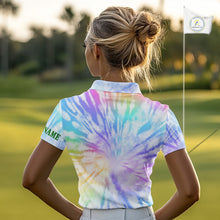 Load image into Gallery viewer, Colorful Pastel Tie Dye Womens Golf Polo Shirt Custom Green Clover St Patrick Day Golf Tops, Golf Gift NHN0169